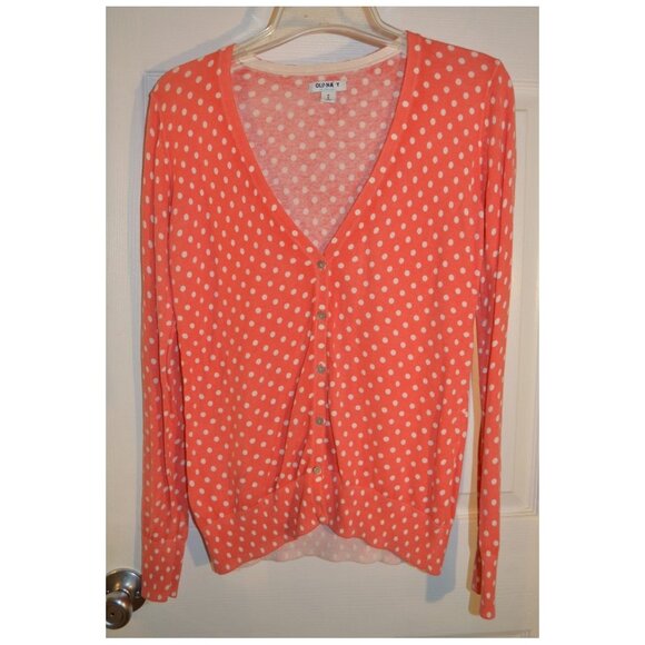 Old Navy Orange Polka Dot Blouse Women's Size M Long Sleeve Button-up Top - Picture 1 of 4